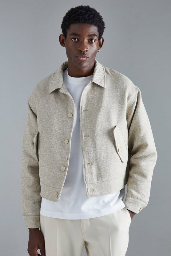 Kastige strukturierte Jacquard Harrington-Jacke