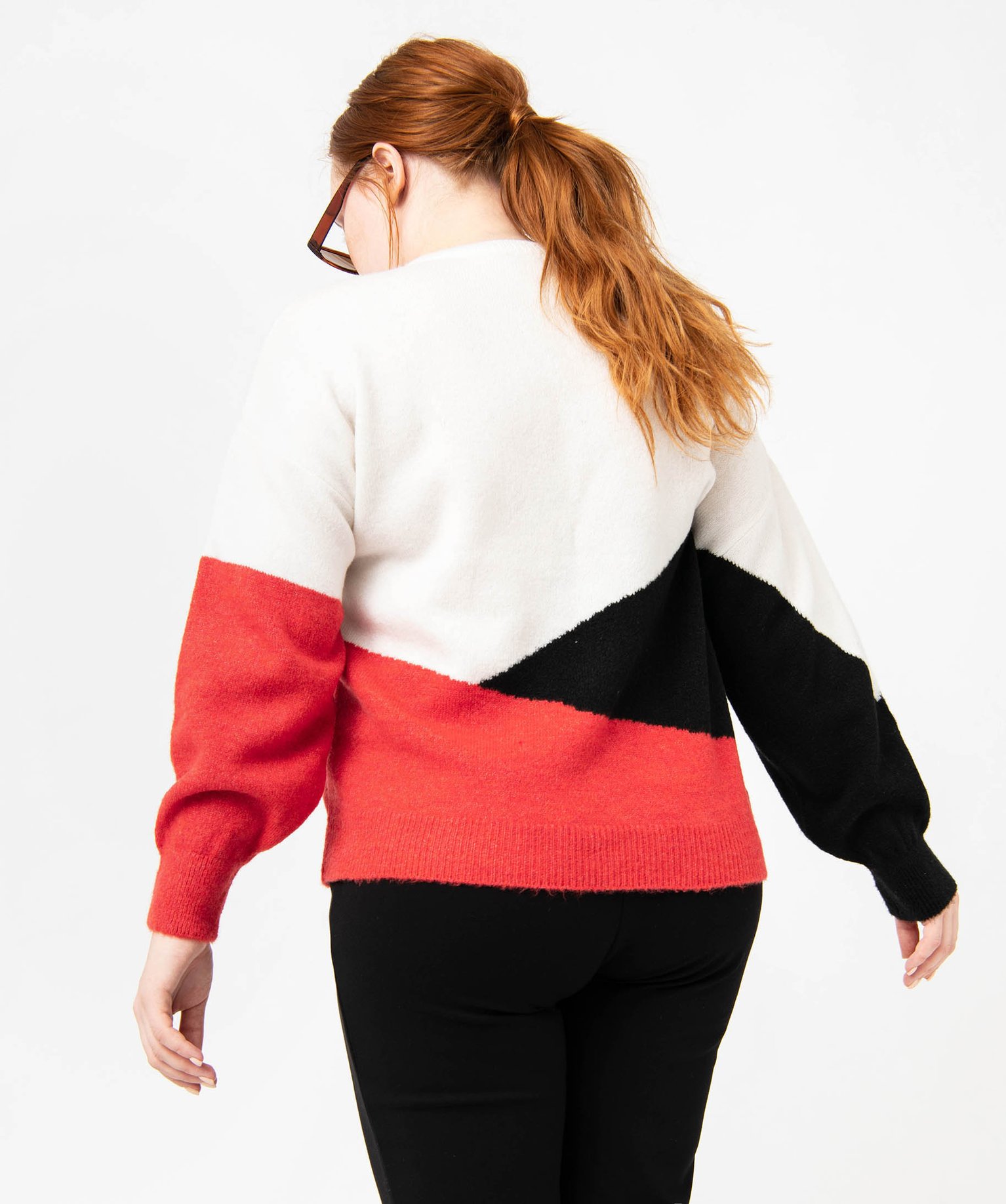 Pull à col rond à motifs graphiques femme grande taille rouge | GEMO