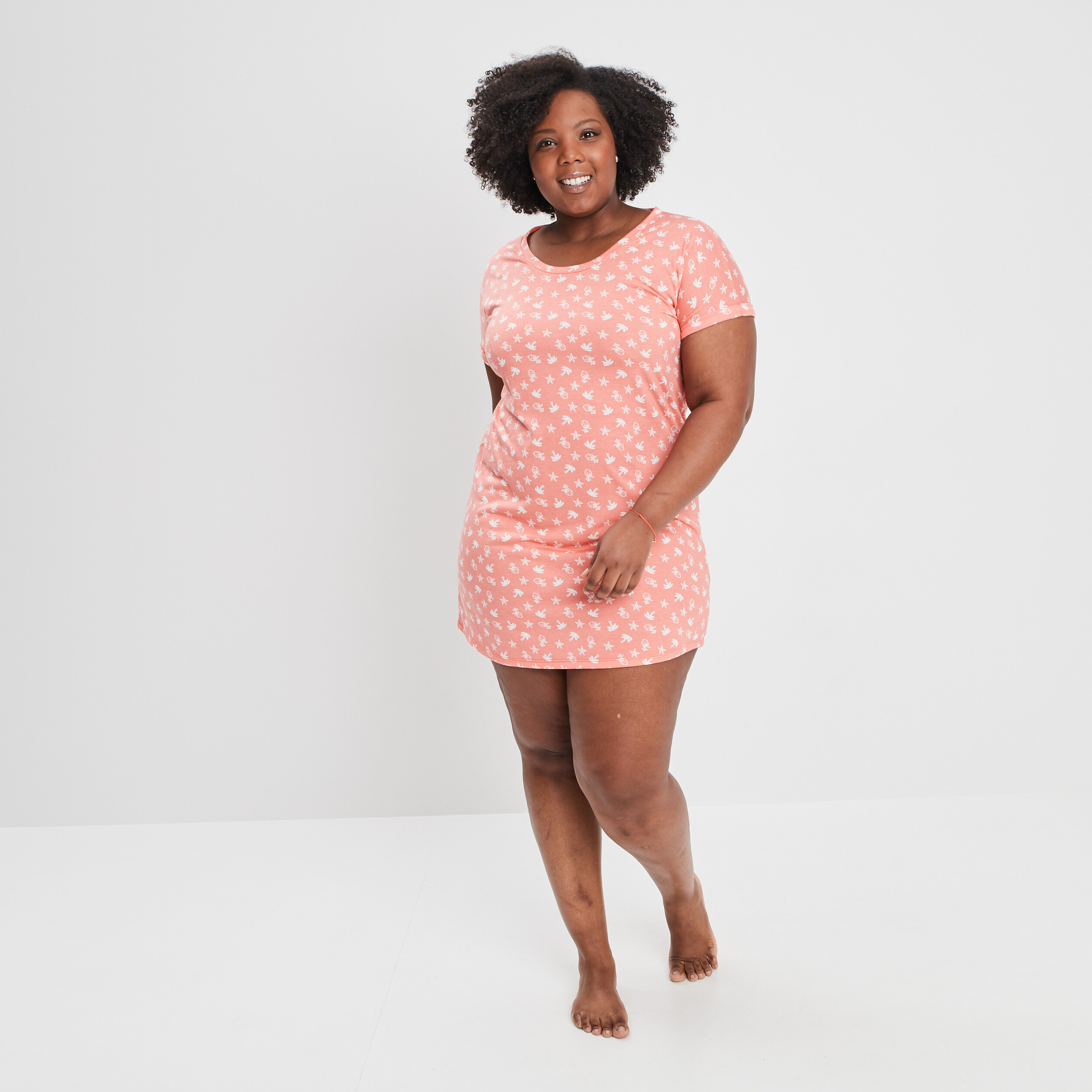Chemise de nuit manches courtes orange corail femme grande taille | La Halle