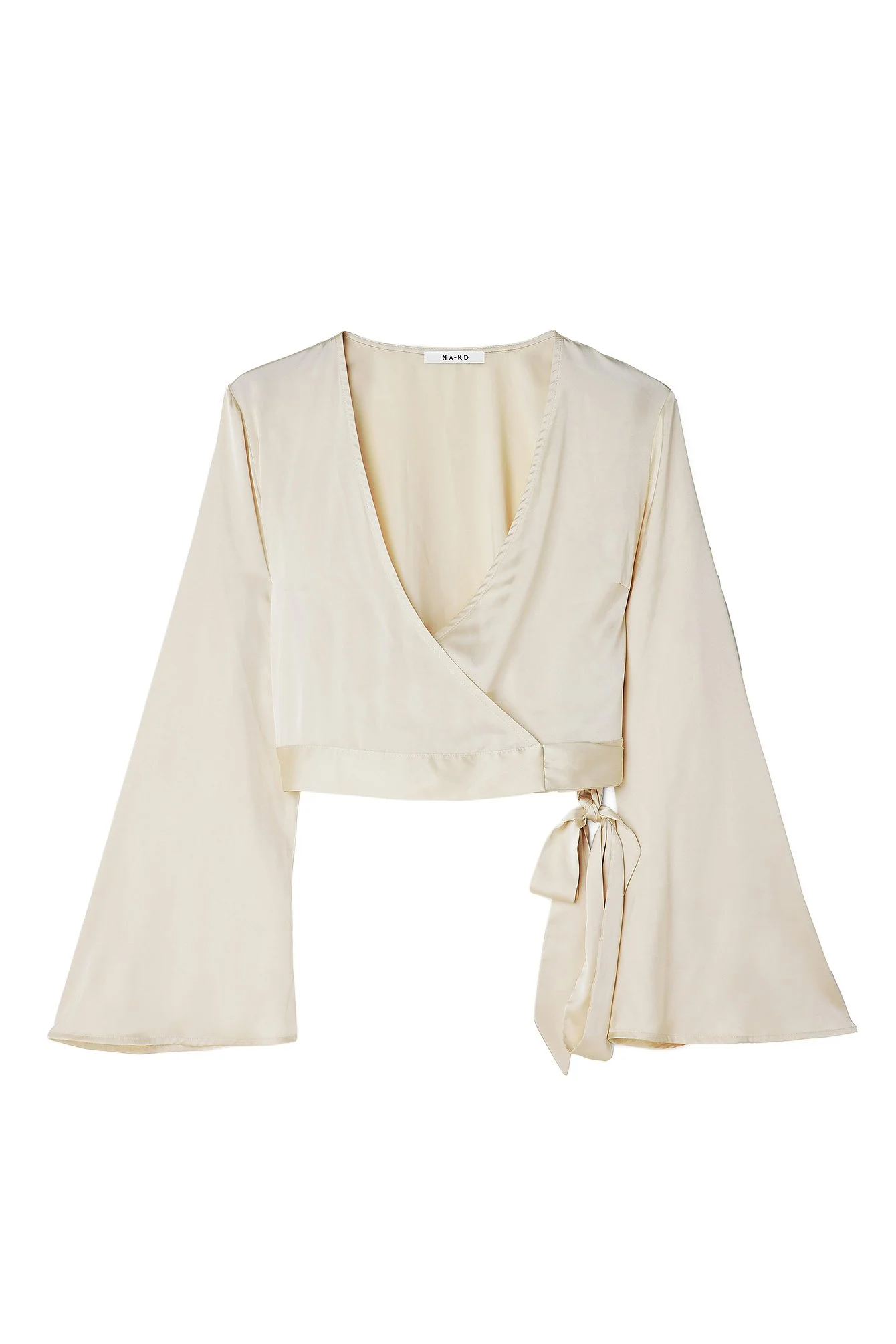 Wickelbluse aus Satin mit Trompetenärmeln