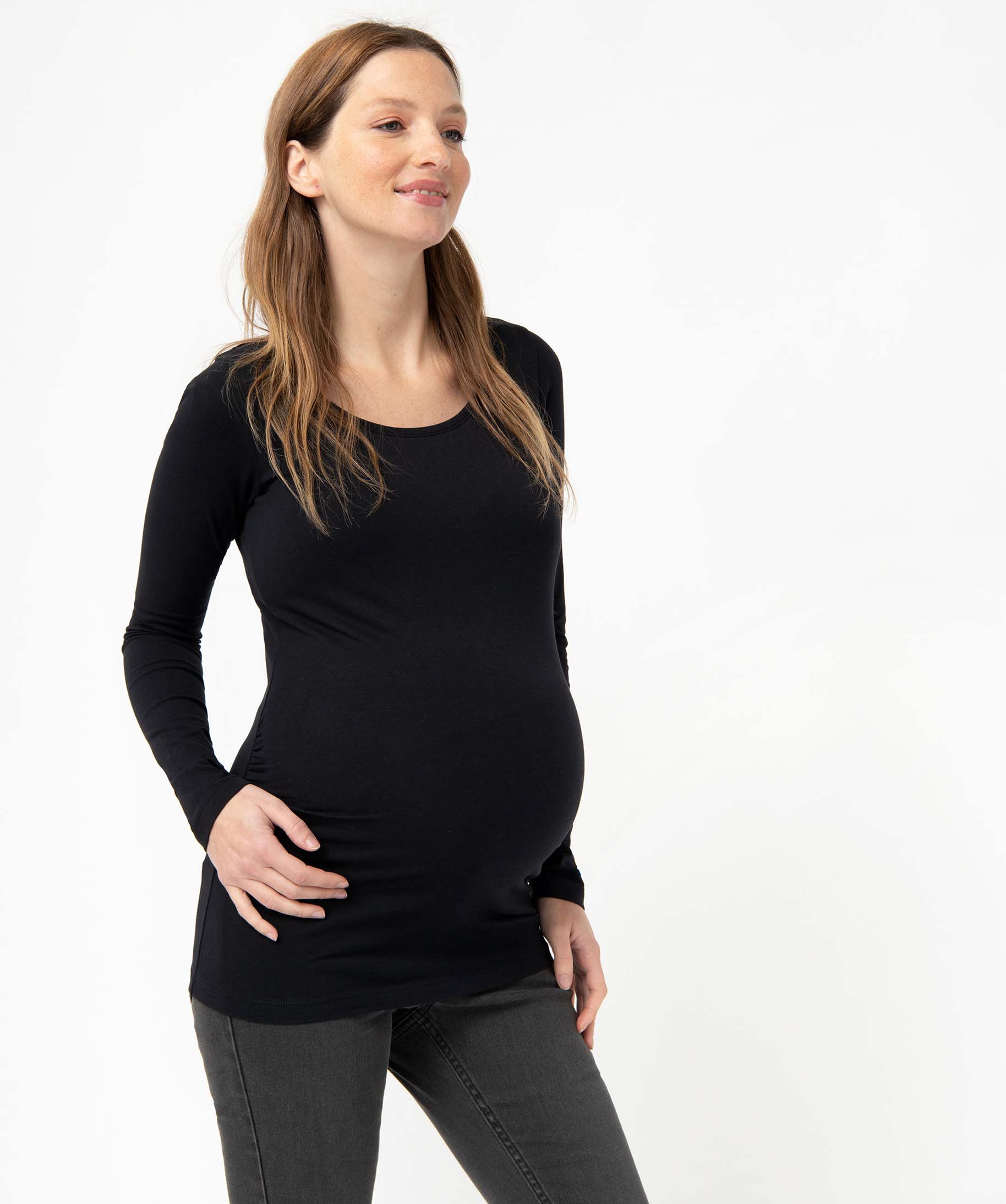 Tee-shirt de grossesse à manches longues noir | GEMO