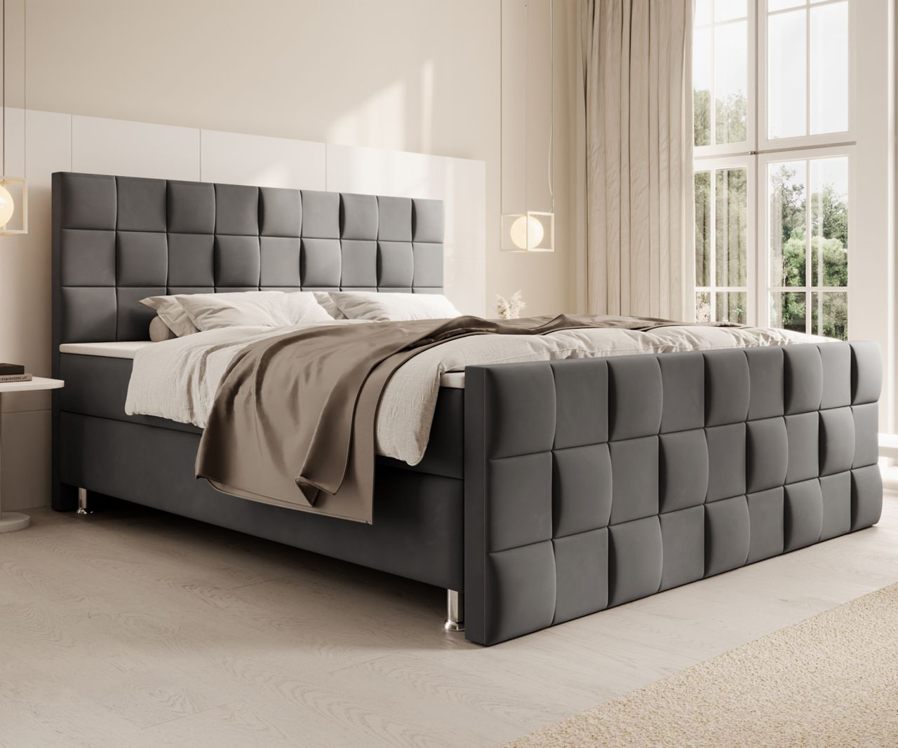 IHG Boxspringbett Tarifa 180x200cm Velour Anthrazit / SL 3 / Deren 11