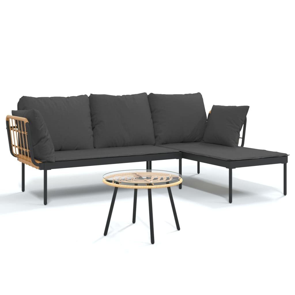 vidaXL Gartenlounge-Set 3-tlg. Garten-Lounge-Set mit Kissen Dunkelgrau Poly Rattan, (3-tlg)