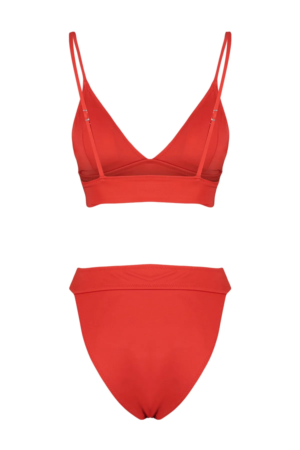 Trendyol Collection  Rotes, dreieckiges, strukturiertes Bikini-Set mit hohem Beinausschnitt TBESS23BT00069