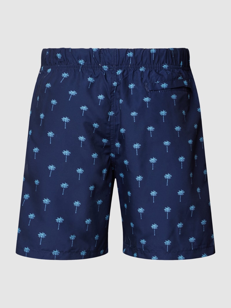 Badehose mit Motiv-Print Modell 'palm' in dunkelblau