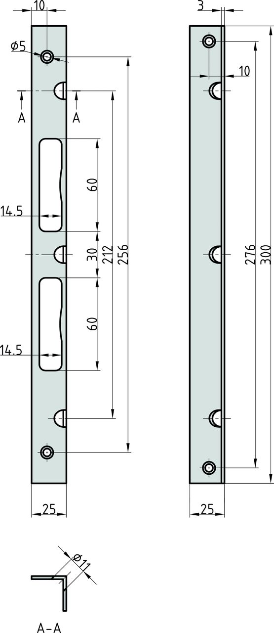 Basi Sicherheitswinkelschliessblech - SWS 955M - verzinkt - käntig - 300x25x25x3 mm - R/L