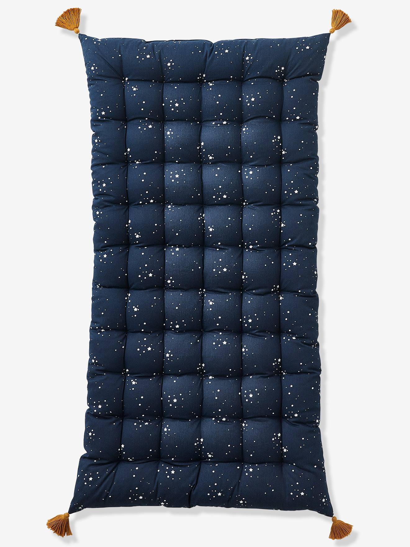 Matelas de sol avec pompons bleu foncé