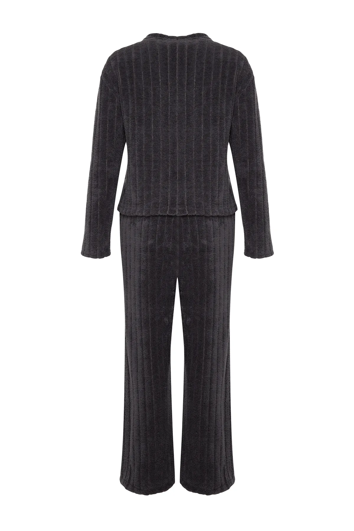 Trendyol Collection  Anthrazitfarbenes Wellsoft-Pyjama-Set aus T-Shirt und Hose aus Strick THMAW24PT00042