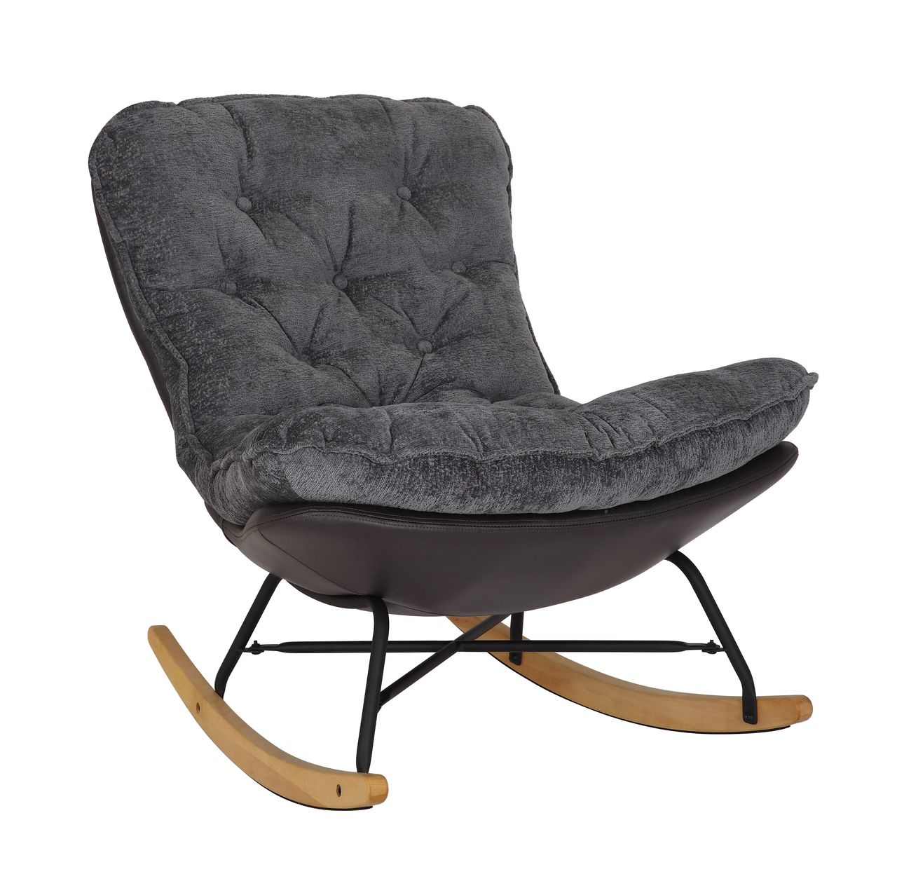 Better Home gepolsterter Schaukelstuhl Relaxsessel mit Buchenholzsockel, grau & schwarz