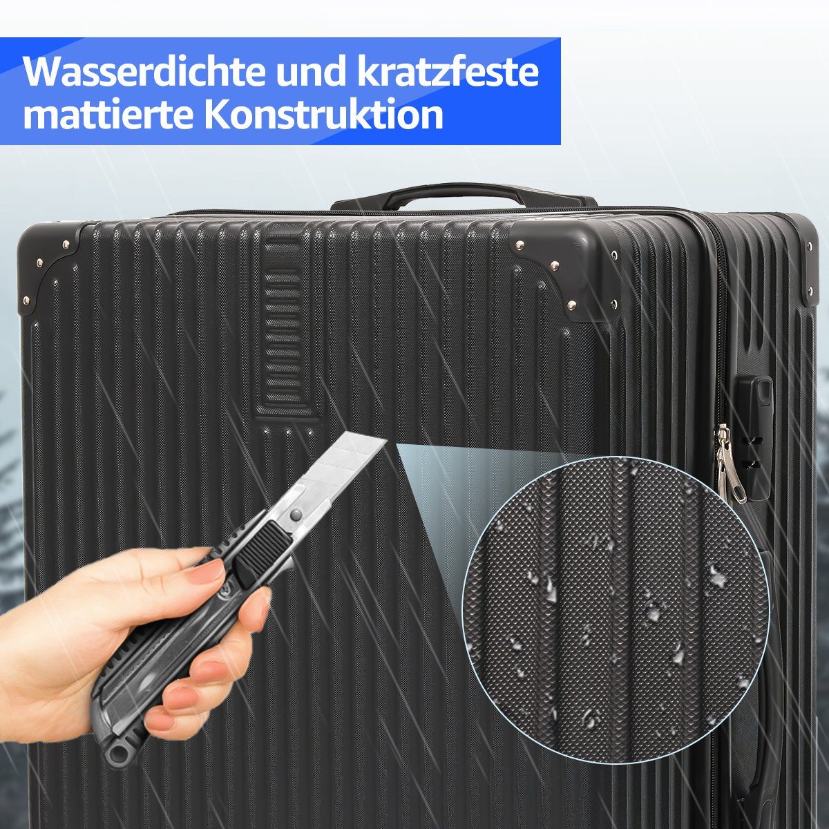 MULISOFT Kofferset, 4 Rollen, (3 tlg., Hartschale Trolleyset), Koffer Set M L XL, 4 Rollen Reisekoffer, mit Zahlenschloss