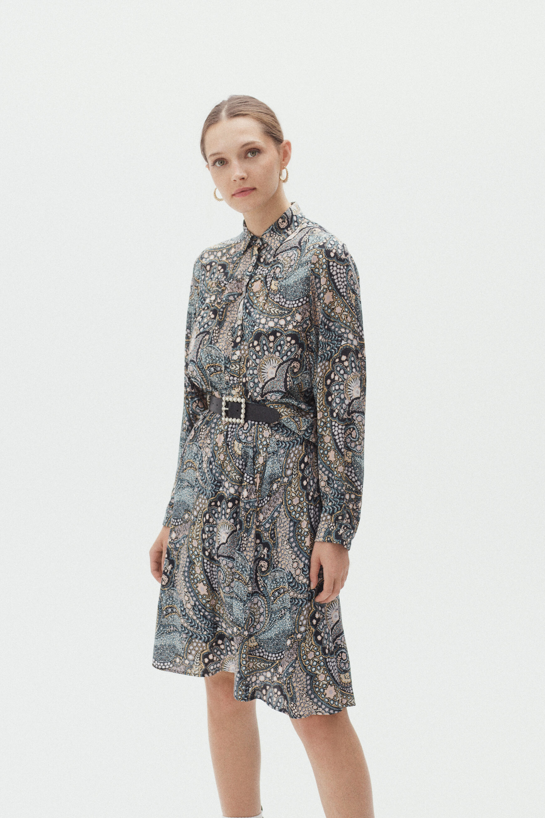 chemisier celeste noir femme