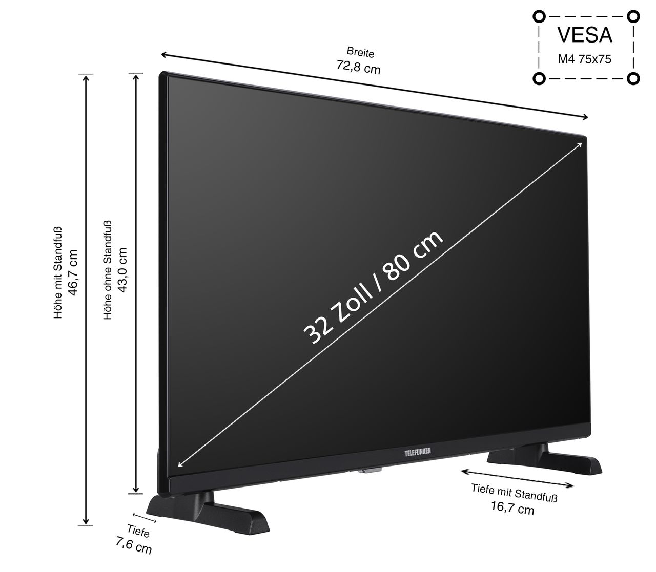 Telefunken XF32TO750S 32 Zoll Fernseher / Smart TV (Full HD, HDR, HD  6 Monate inkl.,Triple-Tuner)