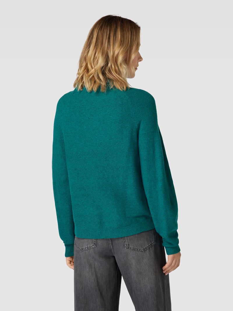 Strickpullover mit Lanawoll-Anteil und Rippenstruktur in petrol