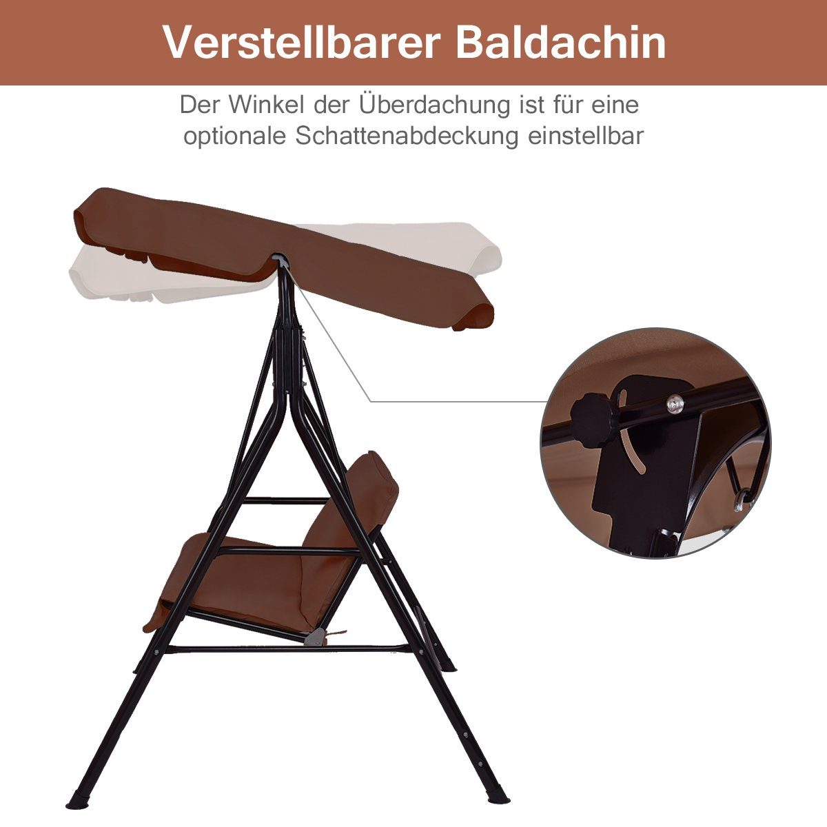 COSTWAY Hollywoodschaukel Gartenschaukel, Gartenliege, mit Sonnendach, 2-Sitzer