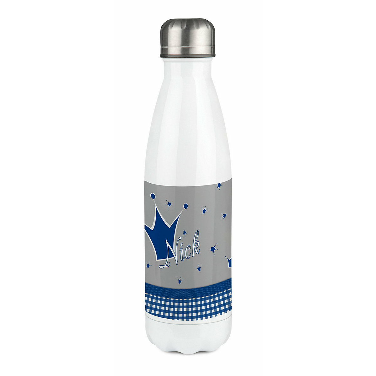 Edelstahl Kinder Thermoflasche / Trinkflasche bunt Krone Farbe blau grau Spülmaschinenfest, Auslaufsicher, Bruchfest, Doppelwandig, Für Heißgetränke geeignet, Mit Deckel, Isoliert