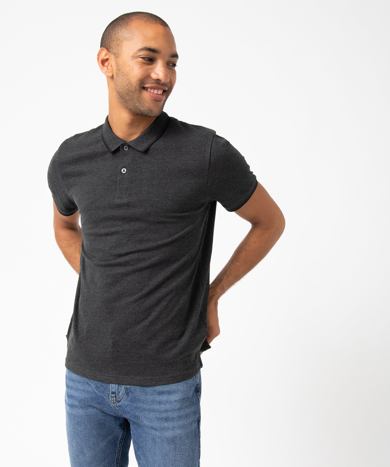 Polo homme à manches courtes et finitions contrastantes gris | GEMO