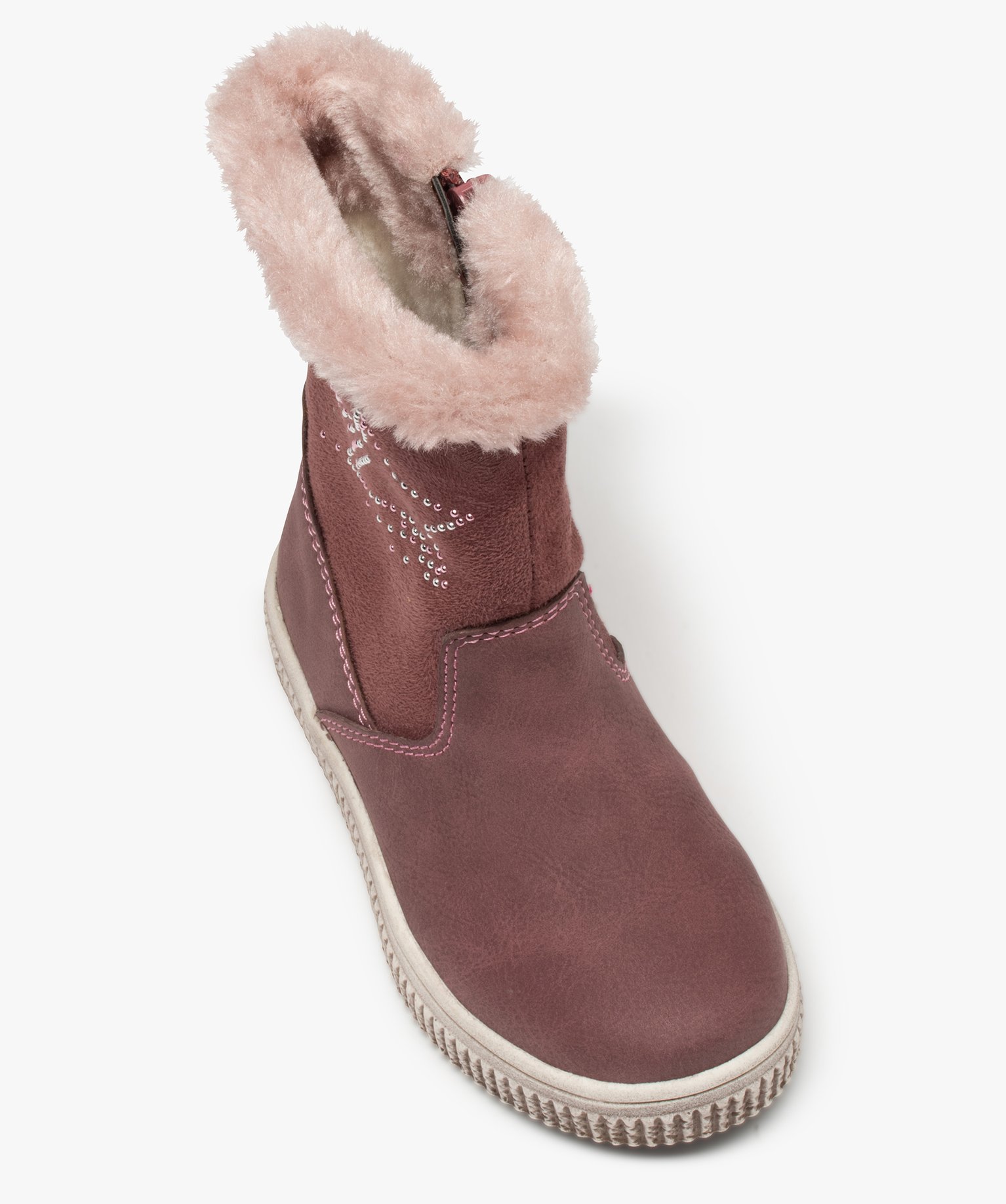 Bottes fourrées fille en suédine motif étoile en strass rose | GEMO
