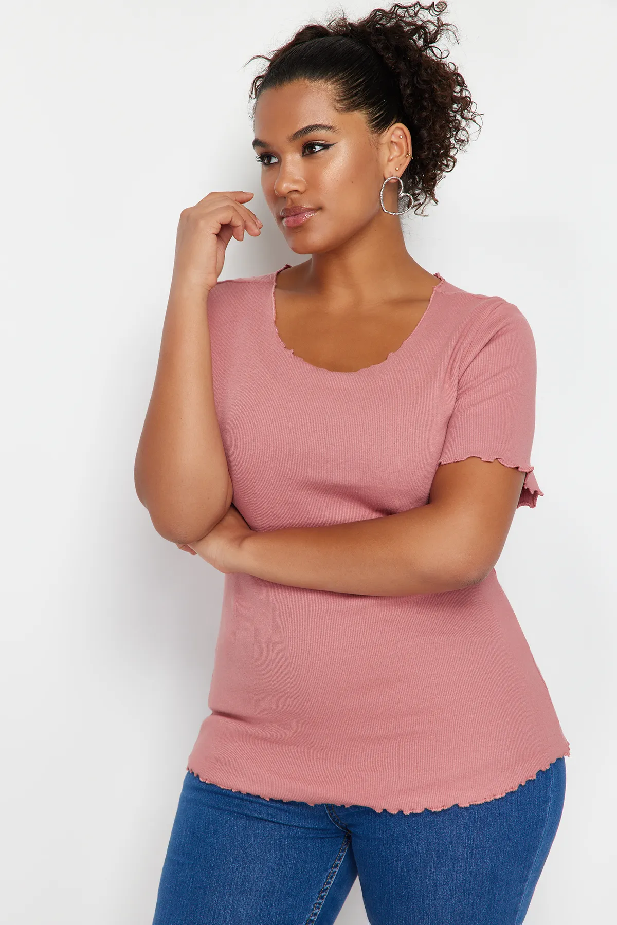 Trendyol Curve  Dusty Rose Camisole-Strickbluse in Übergröße
