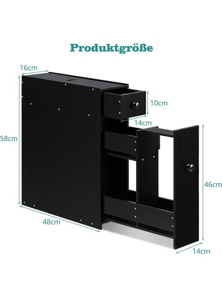COSTWAY Nischenregal mit Schubladen in Schwarz günstig kaufen 48 cm