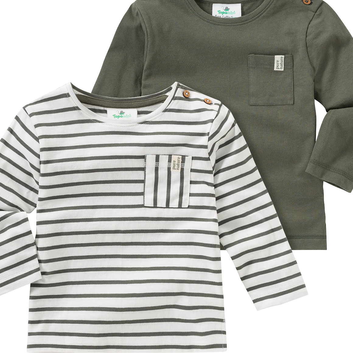 2 Baby Langarmshirts mit Brusttasche