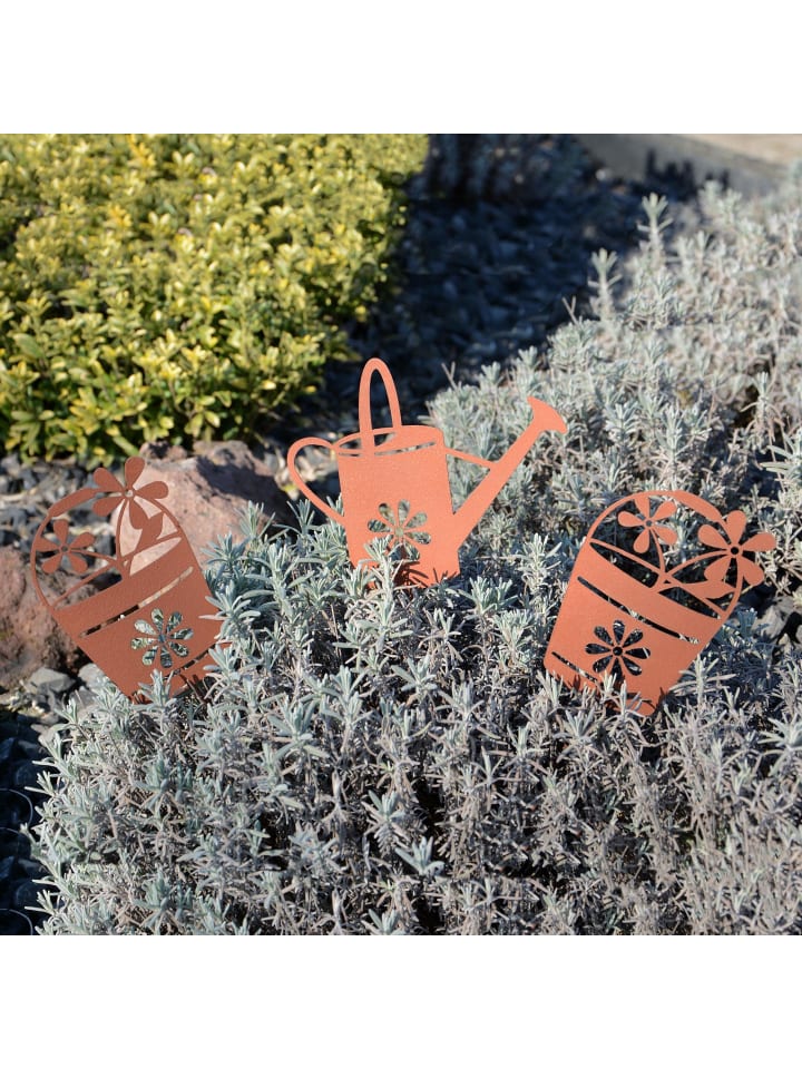 UNUS 3er Set Gartenstecker Rost Gießkanne und Blumentöpfe in Braun günstig kaufen onesize