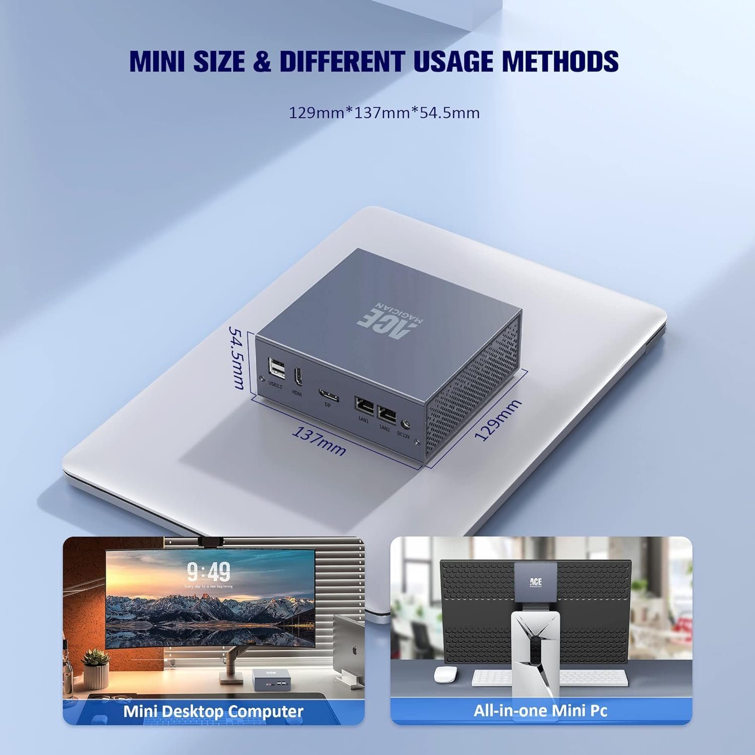 ACEMAGICIAN Mini-PC (Intel Alder Lake-N-Prozessor, ‎Intel® UHD Graphics, 8 GB RAM, 256 GB SSD, Business-Mini-Computer mit WiFi 5, BT 4.2, 4K-Dual-Display, Typ-C)