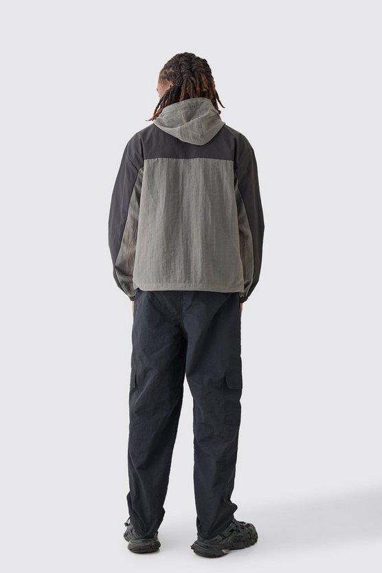 Transparenter Colorblock Windbreaker mit Kapuze