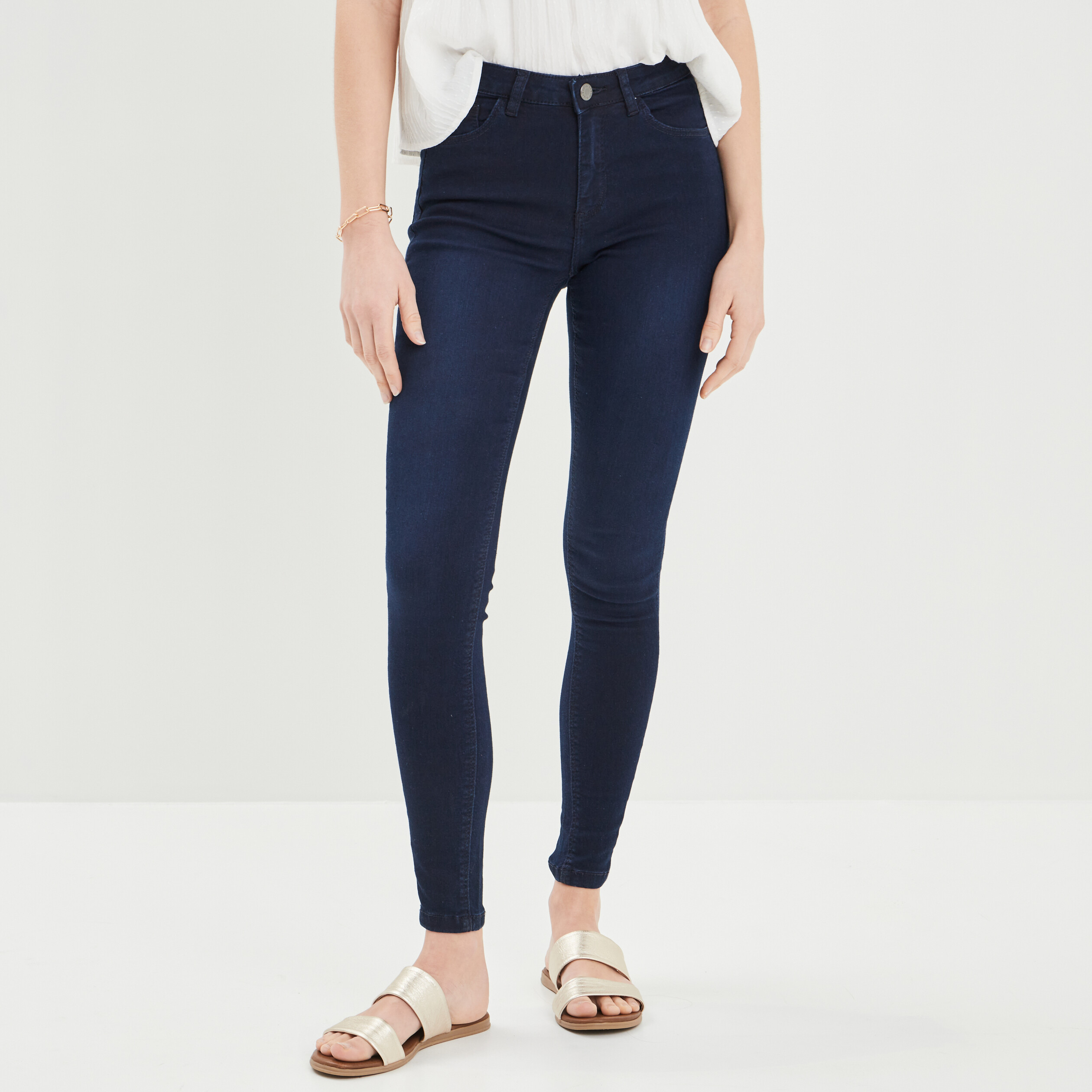 Jeans skinny 5 poches denim blue black femme | La Halle