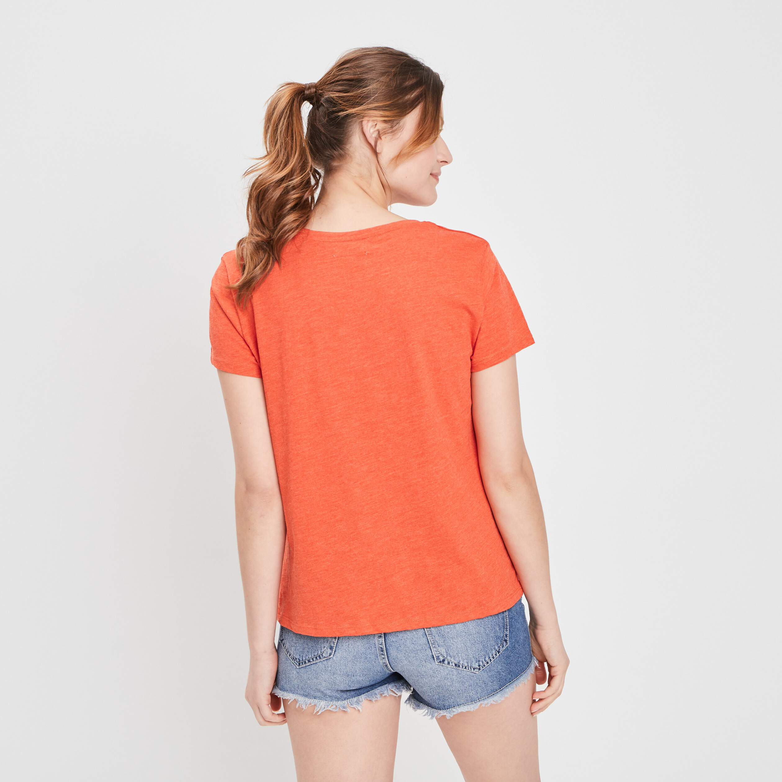 T-shirt manches courtes rose corail femme | La Halle