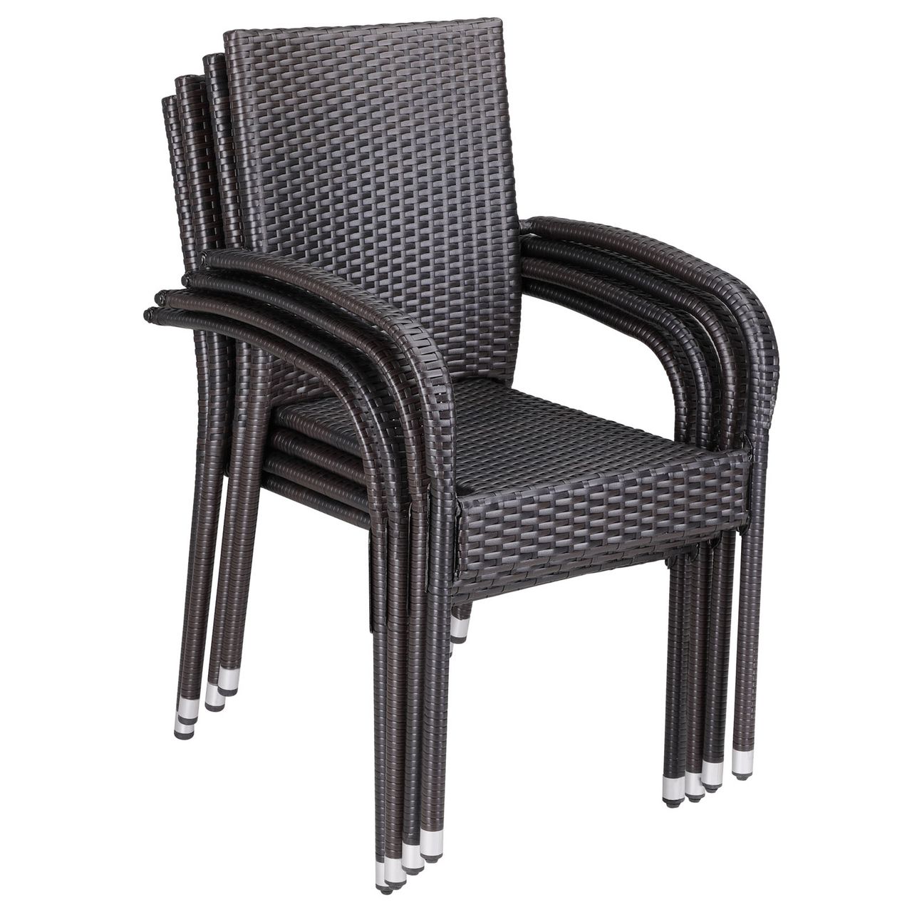 Casaria Polyrattan Stapelstuhl Comfort 4er-Set Braun