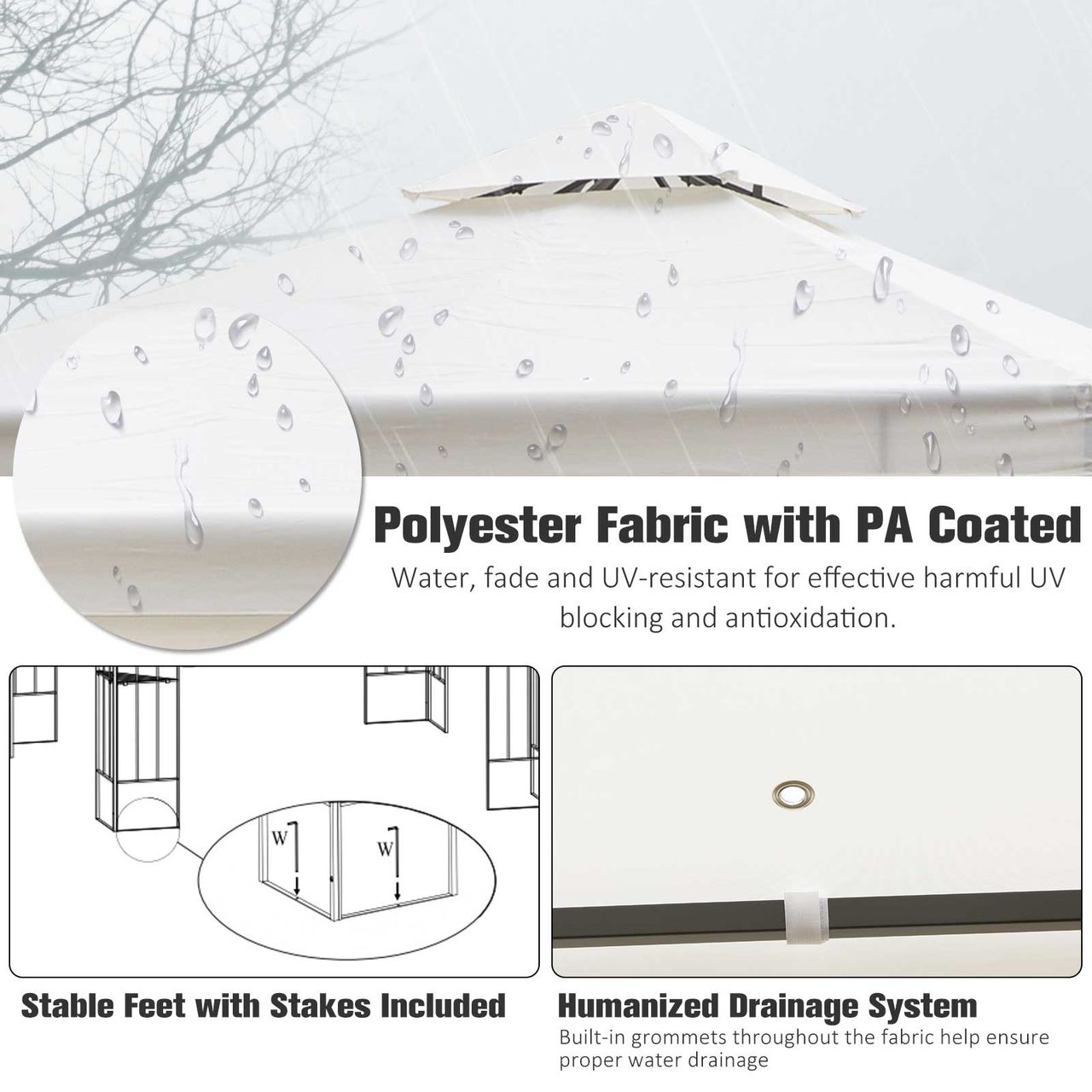 Outsunny Gartenpavillon Pavillon 2,95 x 2,95 m Doppeldach Stahl Polyester Creme