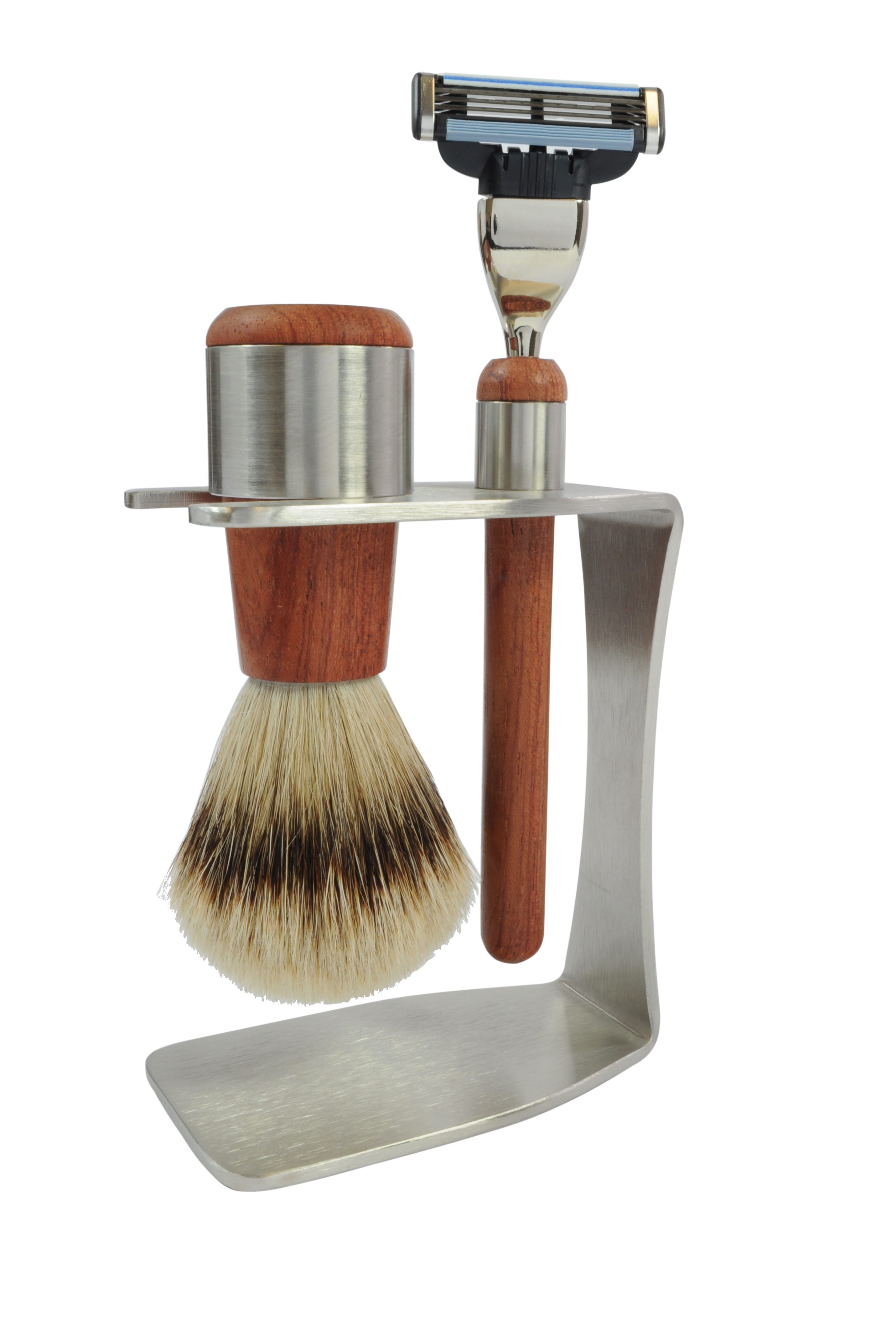 Golddachs Rasierset Edelstahl & Wengeholz