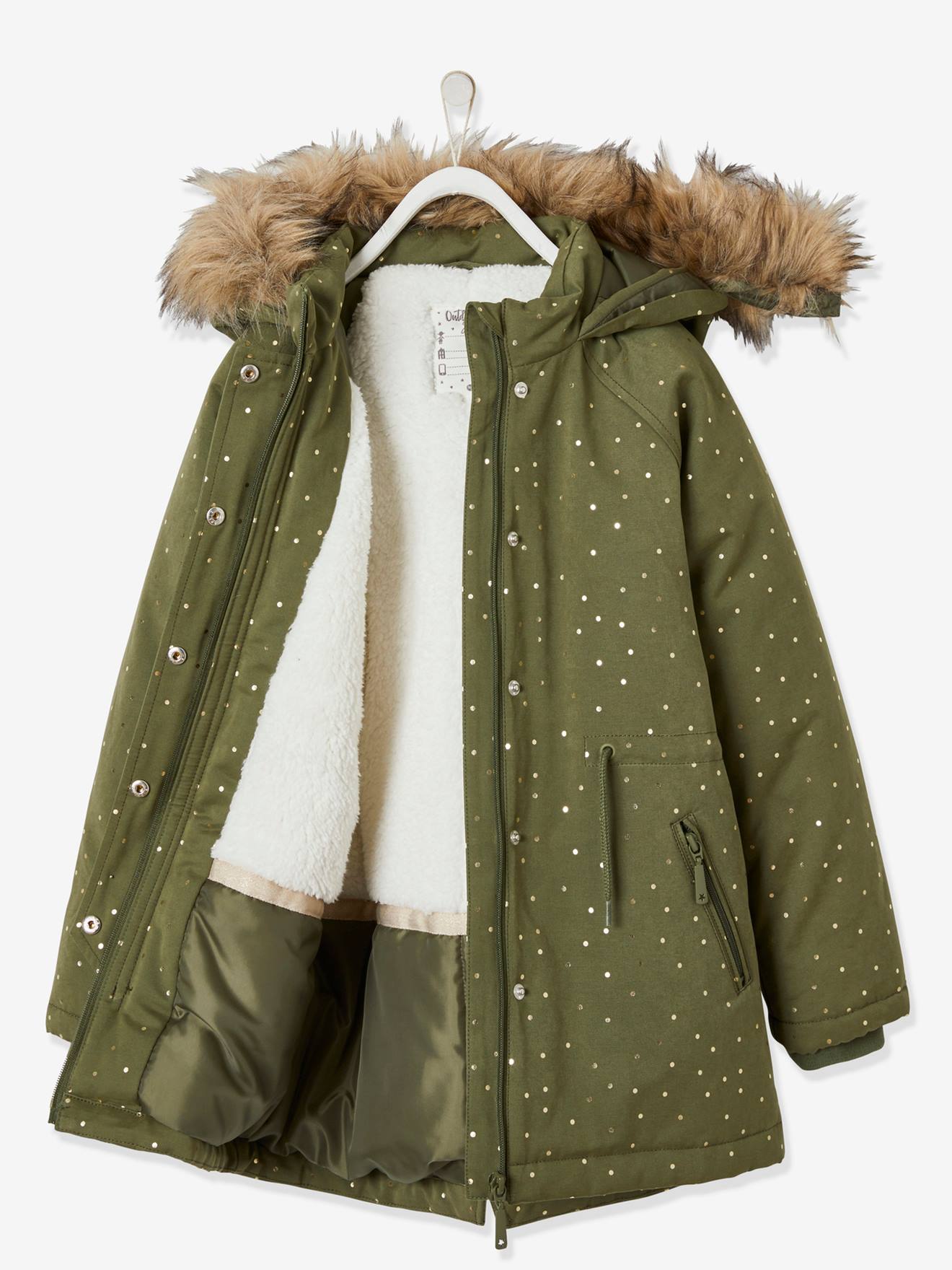 Parka à capuche à pois irisés fille vert clair
