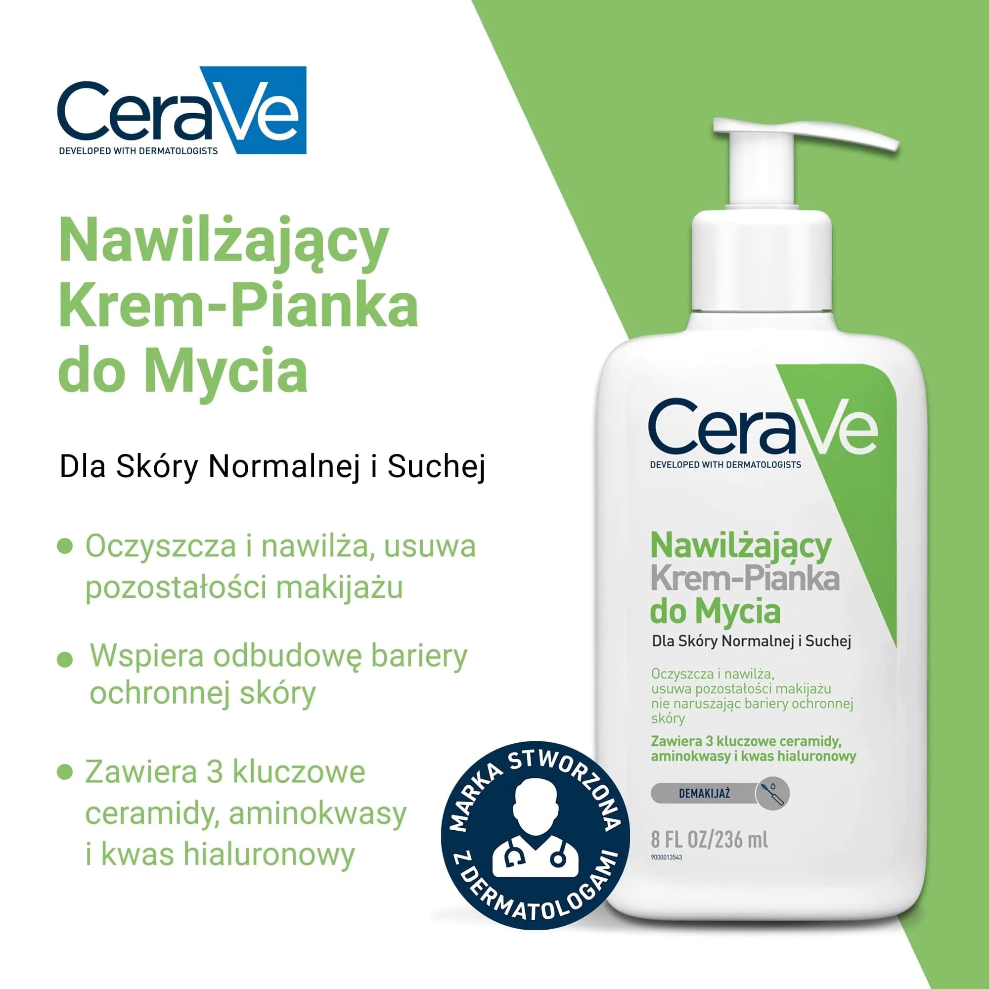 CeraVe drėkinamasis putojantis prausiklis normaliai ir sausai odai 236 ml