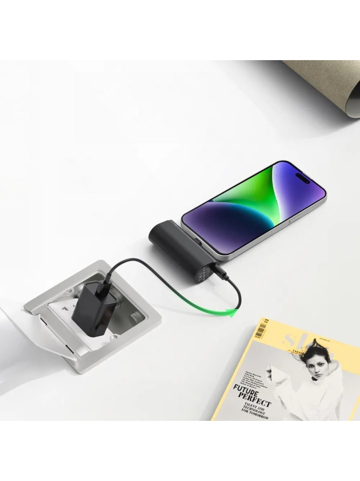 BlueStar Powerbank 5000 mAh mit integriertem iPhone-Anschluss  2.1A in Schwarz in Schwarz günstig kaufen 7 cm
