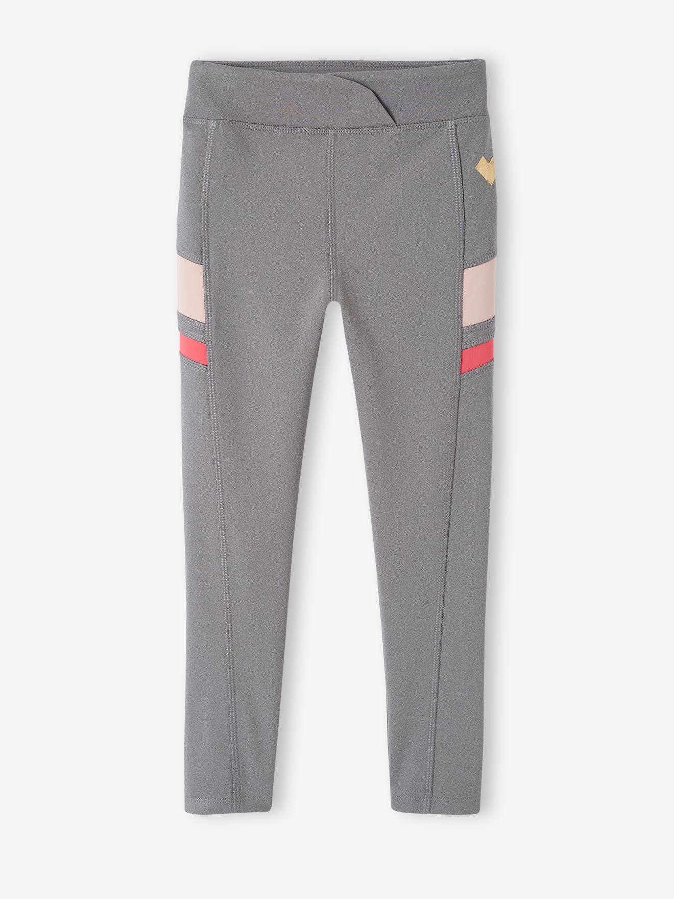 Legging sport en matière technique fille détails côtés fantaisie marine
