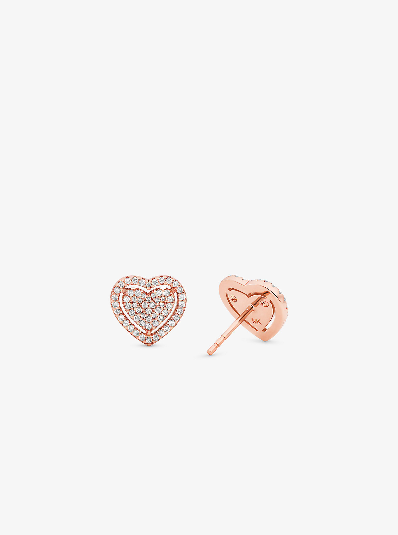 Orecchini a cuore in argento sterling placcato con metalli preziosi e pavé di diamanti - ORO ROSA