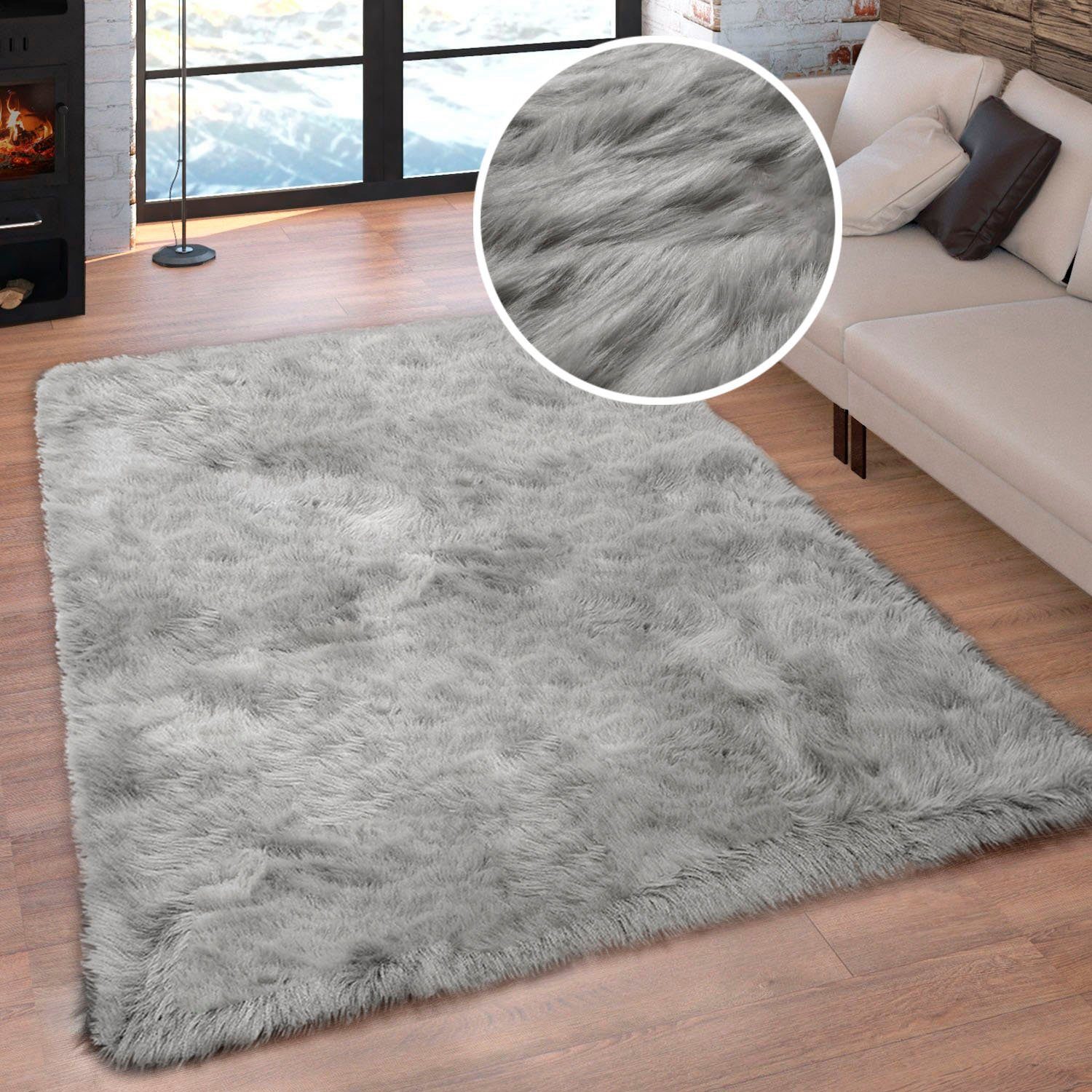 Hochflor-Teppich Valeria Fellteppich kuschelig, Home affaire, rechteckig, Höhe: 60 mm, Kunstfell, weiche Teppiche, Wohnzimmer, Schlafzimmer, Esszimmer