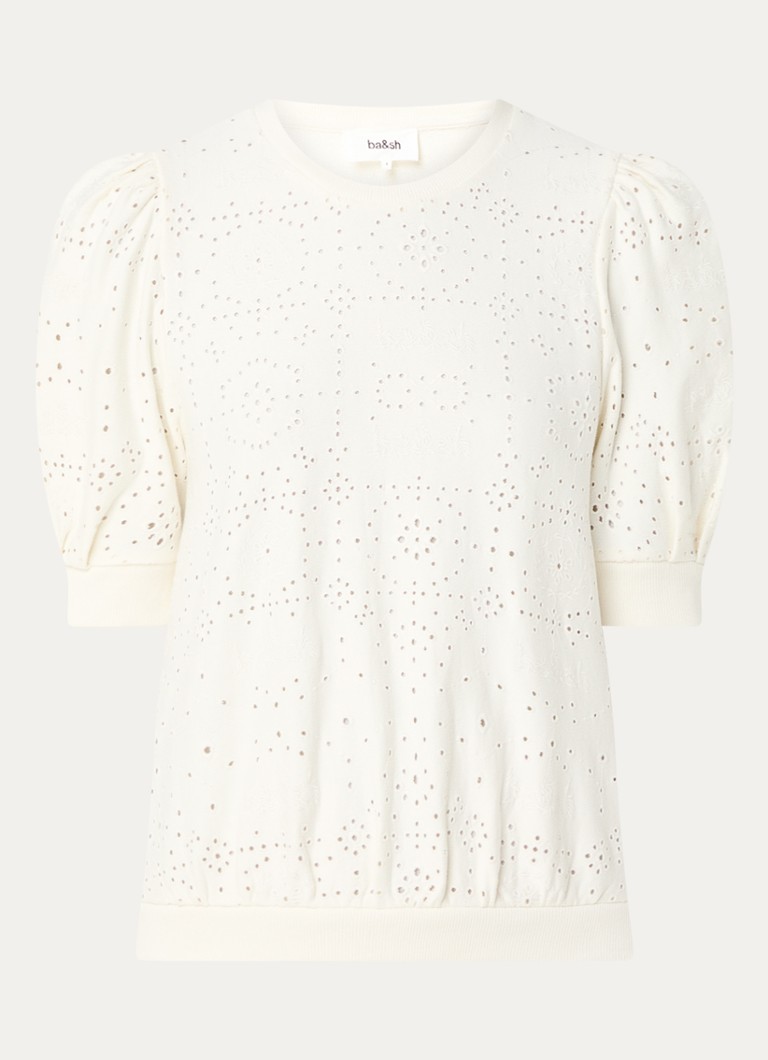 ba&sh Lael top with openwork design and puff sleeves