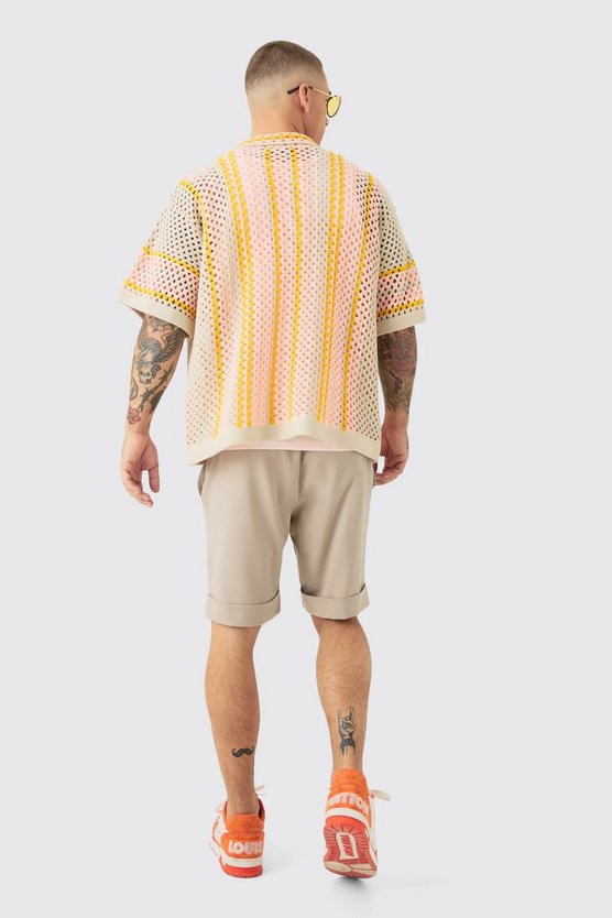 Kastiges gestreiftes Oversize Hemd in Orange
