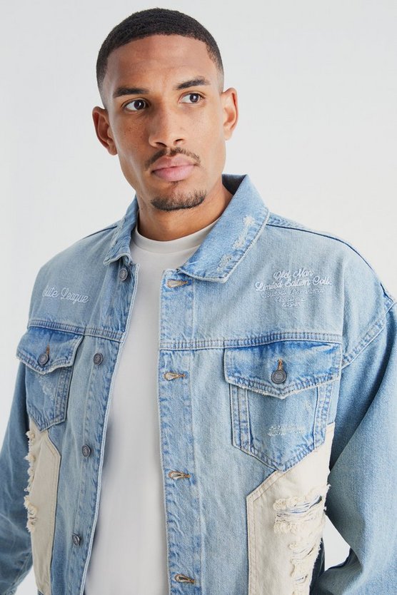 Tall kastige zerrissene Jeansjacke