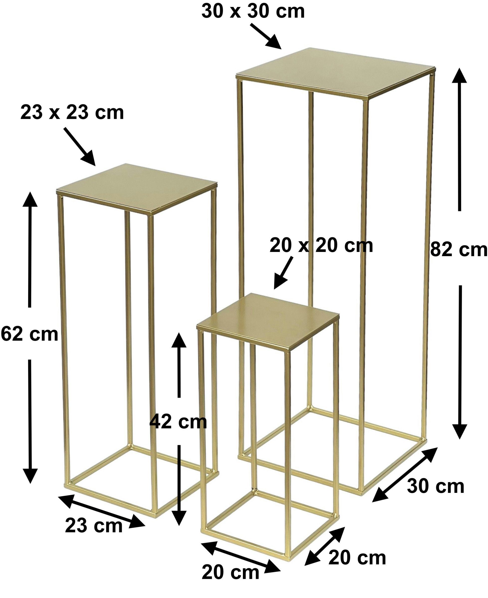 DanDiBo Blumenständer Blumenhocker Metall Gold Eckig 3er Set Blumenständer Beistelltisch