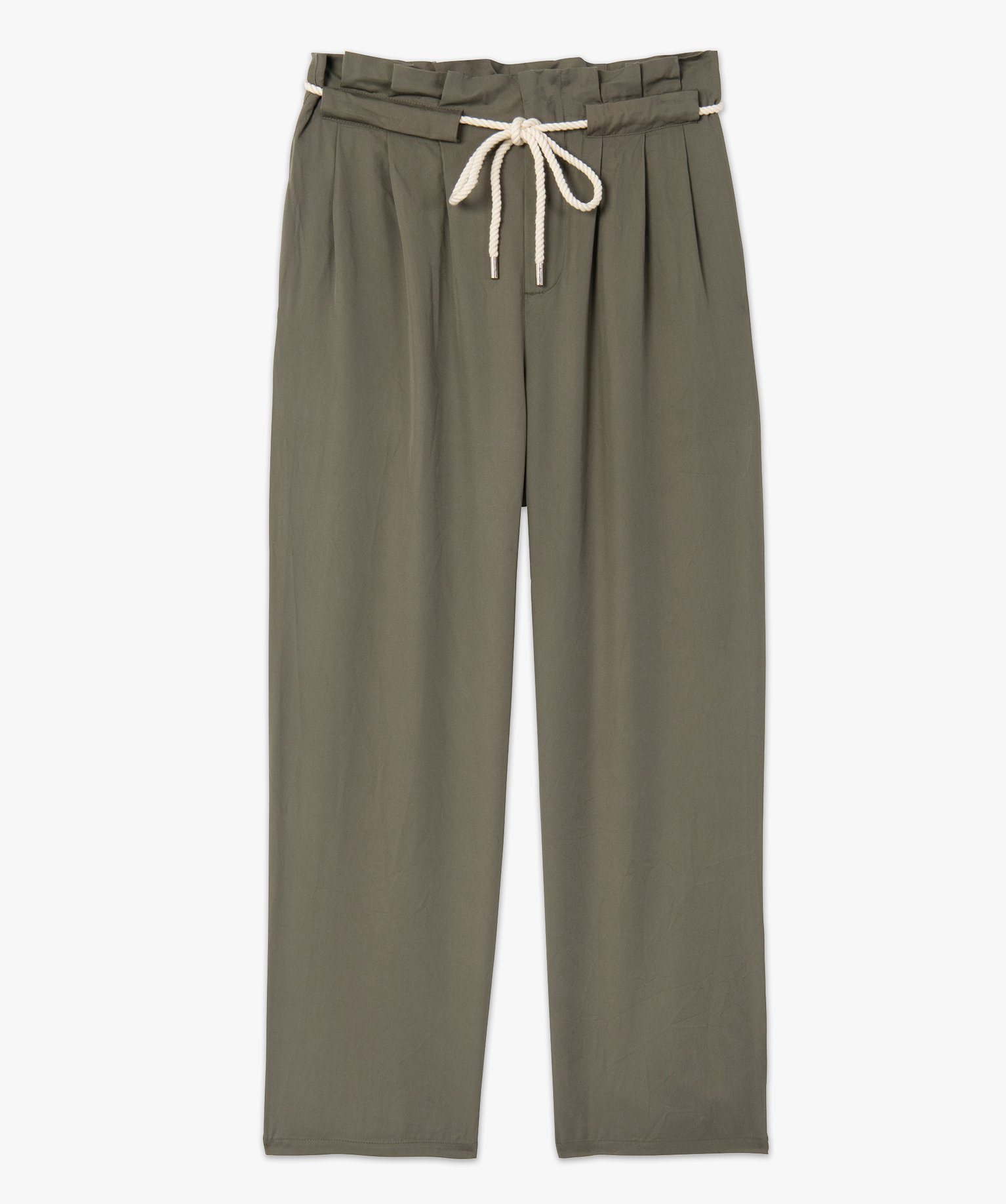 Pantalon femme en Lyocell avec ceinture en corde kaki | GEMO