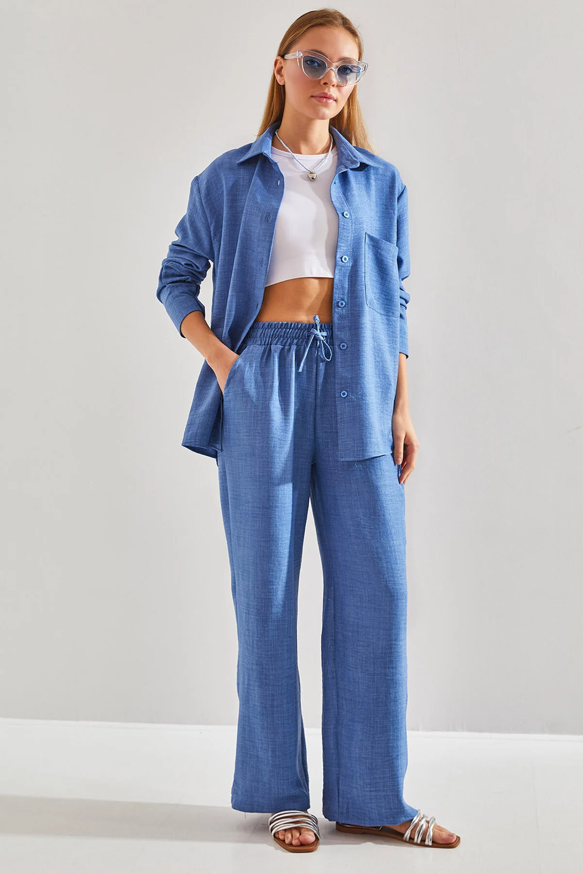 Bianco Lucci  Damen-Set aus Hose und Oberteil mit elastischem Bund