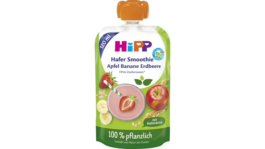 HiPP Bio für Kinder: Hafer Smoothie Apfel Banane Erdbeere 100% pflanzlich 120 ml