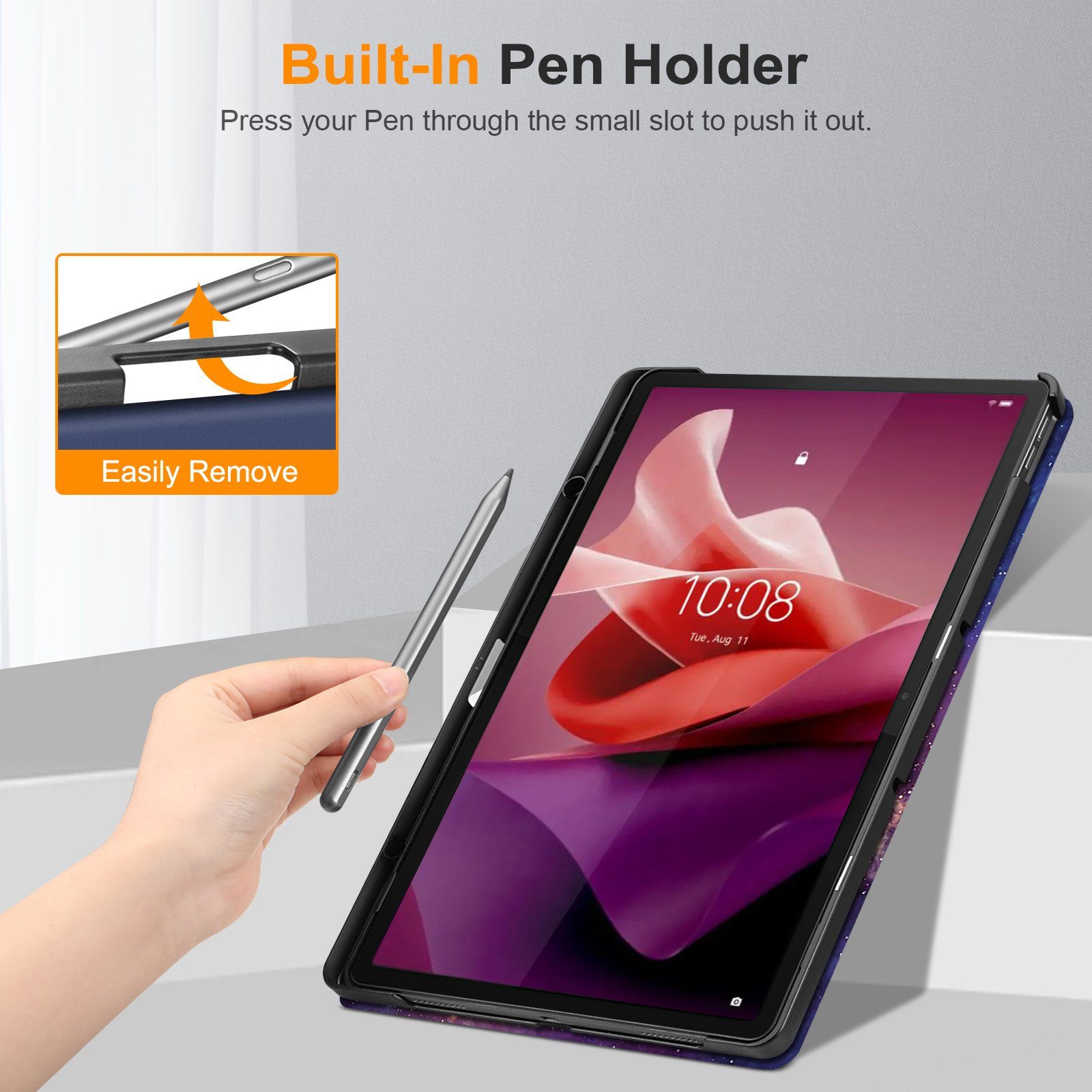 Fintie Tablet-Hülle für Lenovo Tab P12 12,7 Zoll TB370FU 2023, Case mit Auto Schlaf/Wach, Ultradünne Flip Cover mit Ständer Funktion und eingebautem Stifthalter