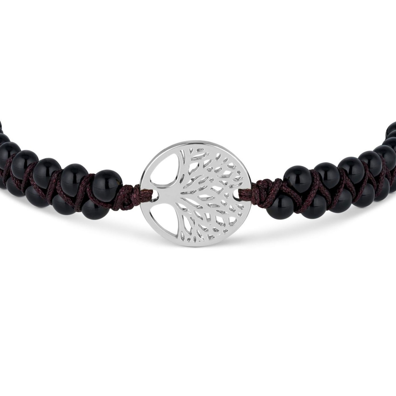 Yoga Armband - Onyx Edelstein Perlen Schwarz mit Lebensbaum Anhänger
