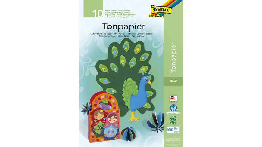 folia Tonzeichenpapierblock A3 10 Blatt farblich sortiert