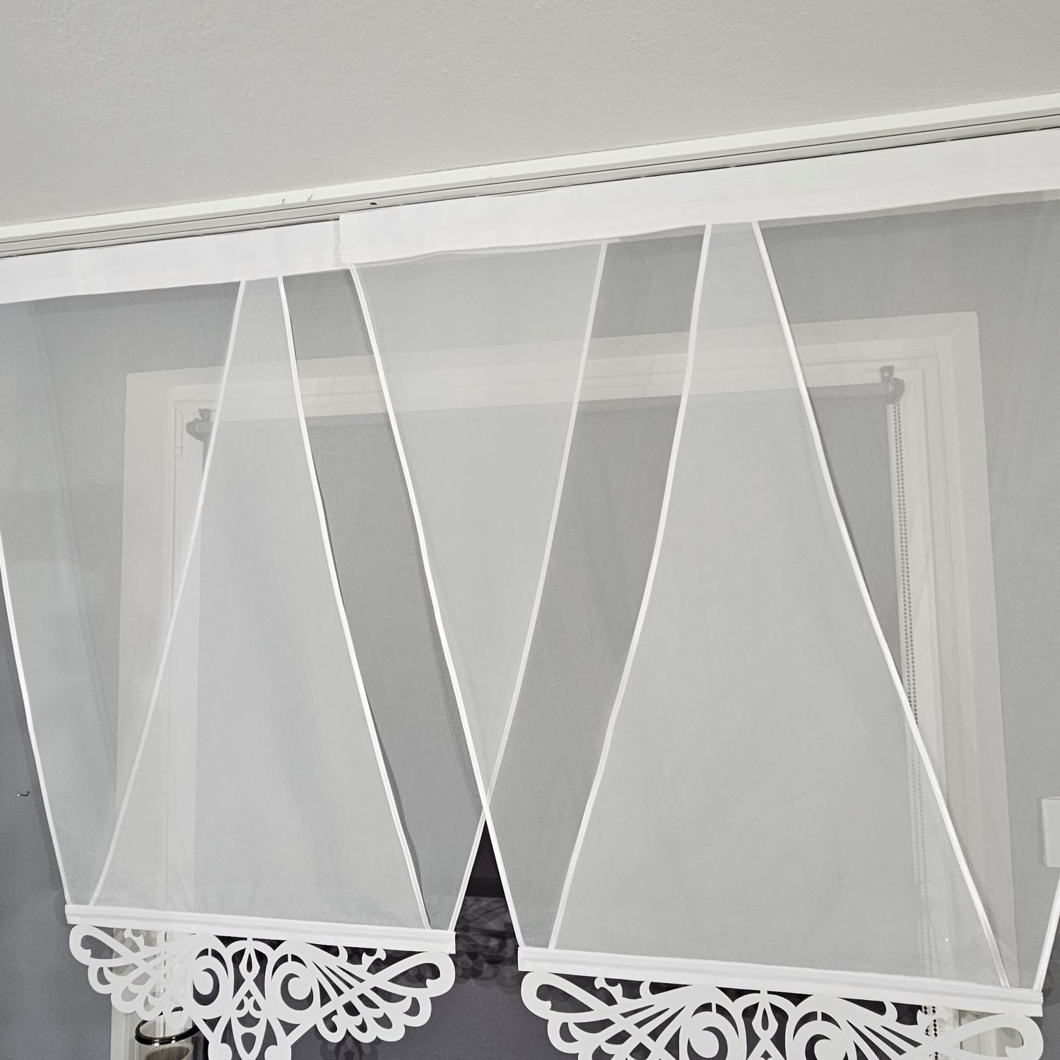 Schiebegardine 2er V Panel Voile Spitze, Gardinen by Justyna, Kräuselband (2 St), transparent, Voile, Modern, Panelgardine, Paneele, Fertiggardine, Fensterdeko, Scheibengardine