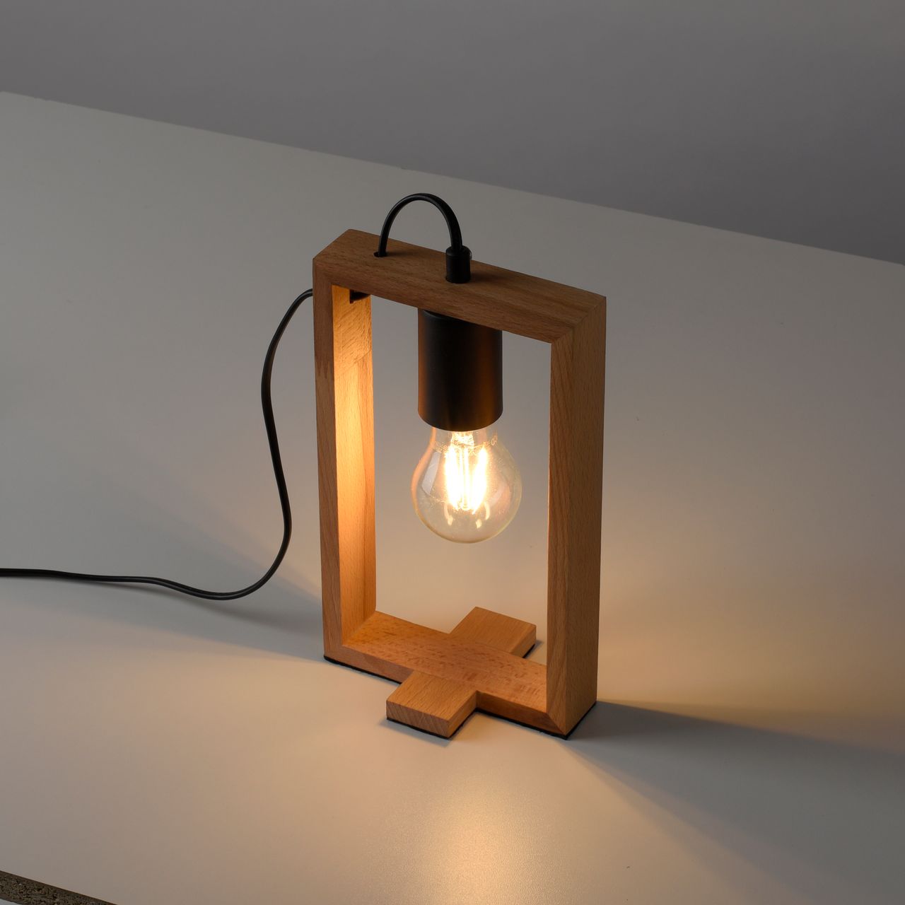 JUST LIGHT LeuchtenDirekt Tischleuchte FRAME, 1xE27/max. 60W, Innenleuchte, IP20, Metall und Holz
